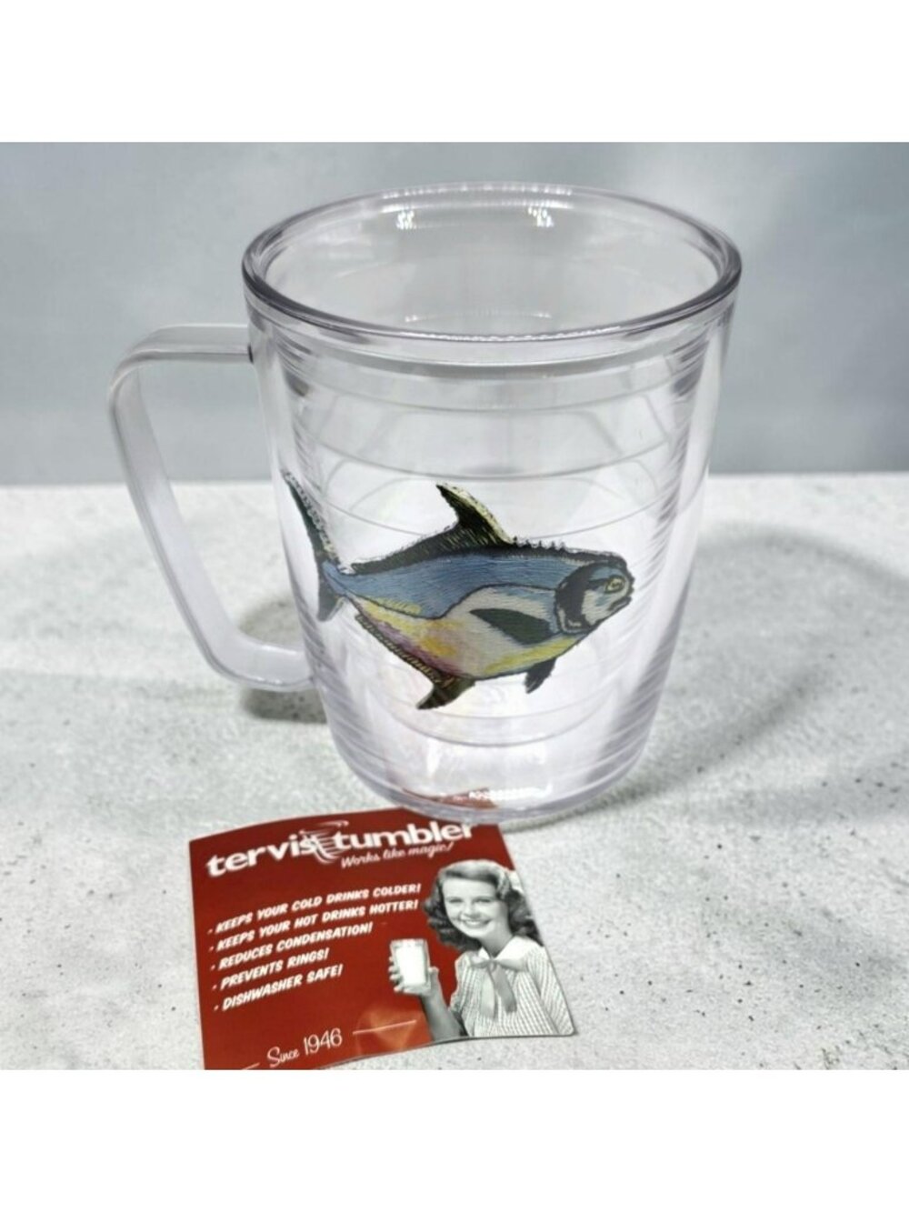 New Tervis Mug Permit Fish Embroidered Insulated Cup Handle VTG Fisherman Gift